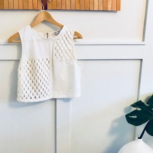 Elizabeth and James Mixed Leather Crop Top, White